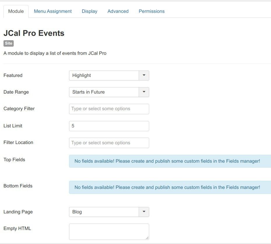 jcal pro events module settings