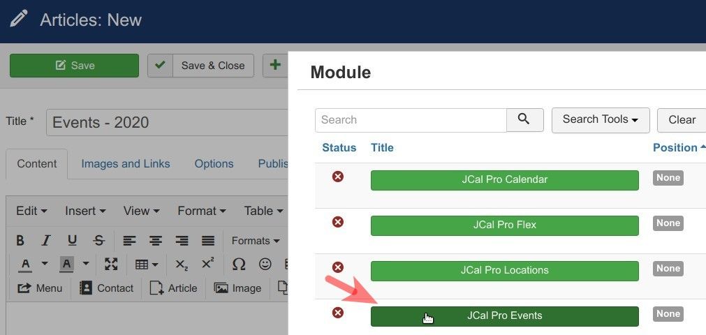 click the jcal pro events module