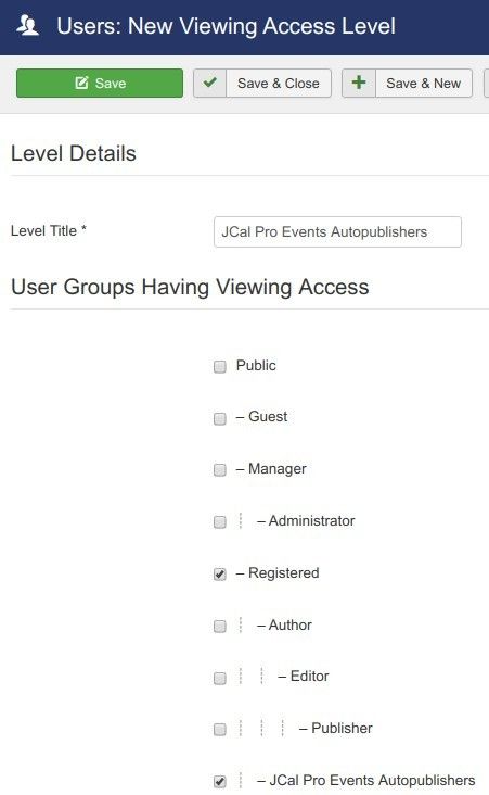 create new access level for events autopublishers