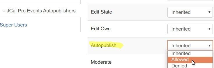click allowed for the autopublish action