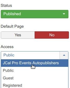 set access to jcalpro events autopublishers