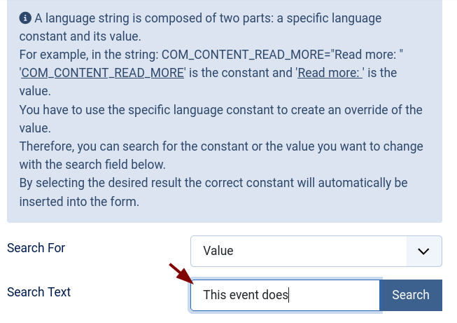 the event does not text in search box