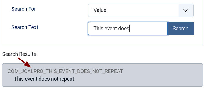 the search result with the language string