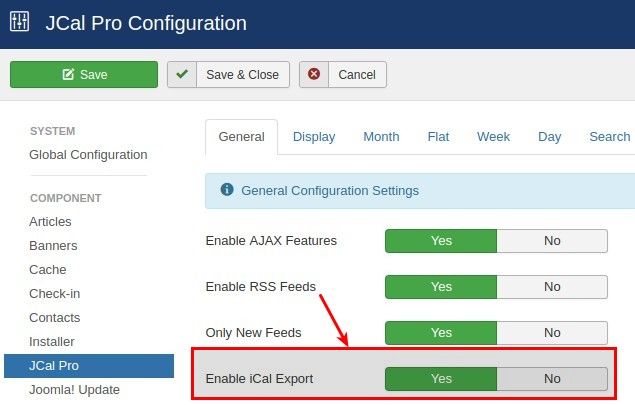 Enable iCal Export setting