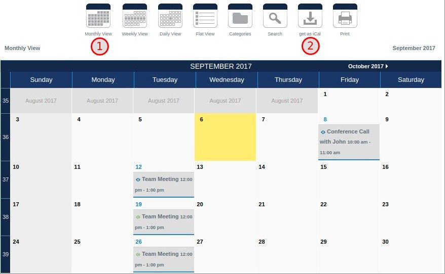 Monthly view and get ICal button