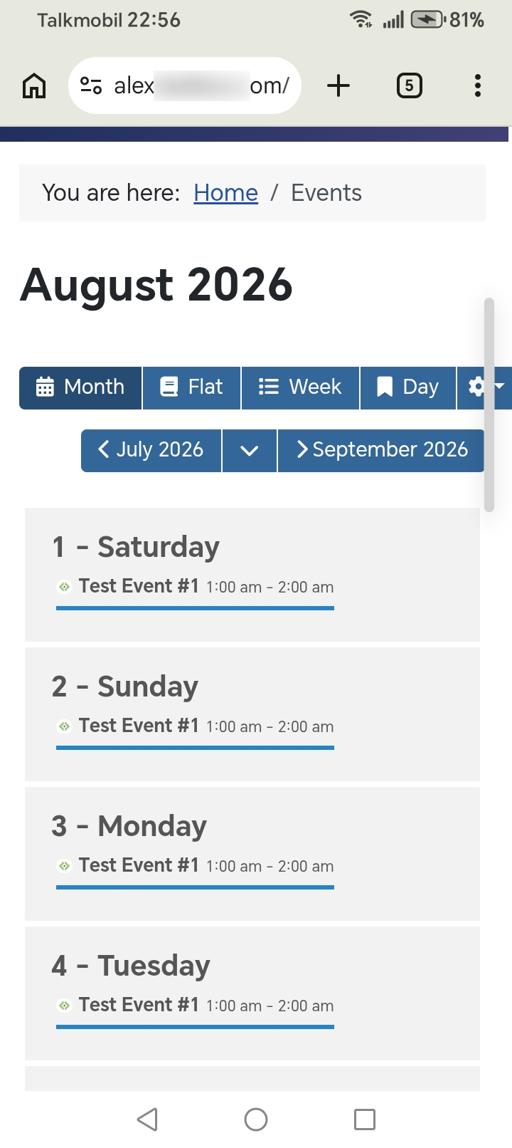 jJCal Pro Monthly view on a mobile phone