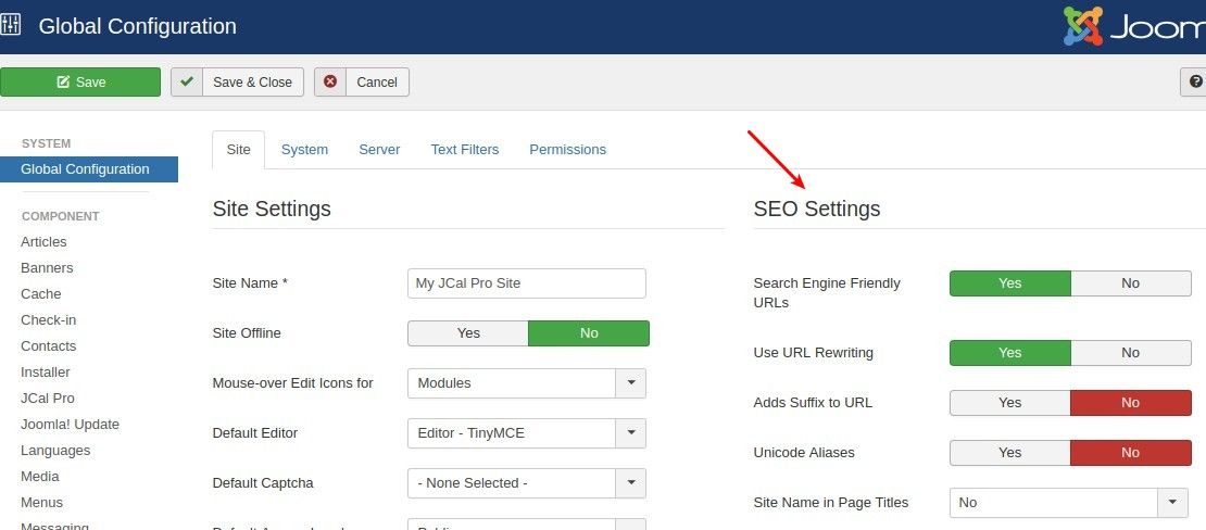 Joomla SEO Settings