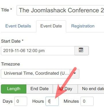 enter 6 hours length for the first day event