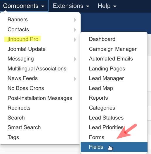 go to components jinboundpro fields