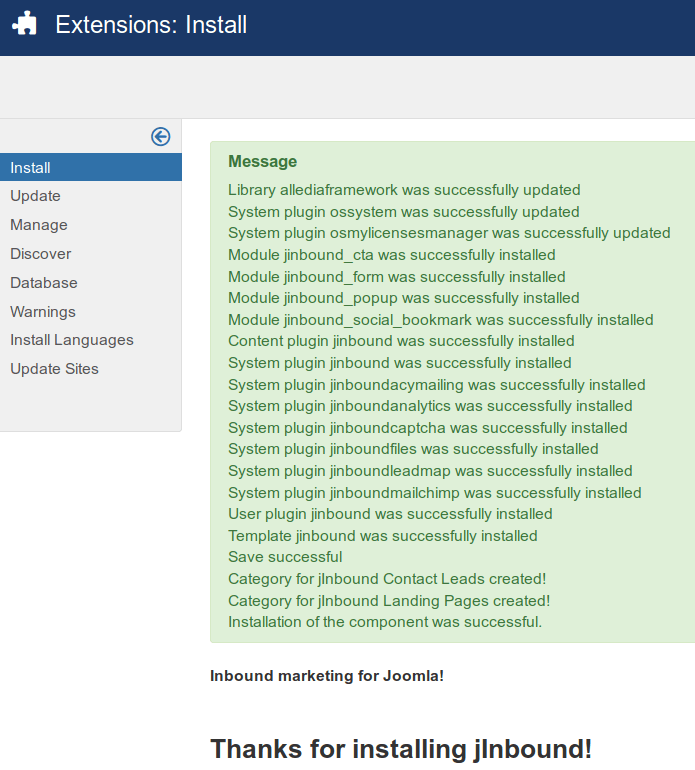 thanks for installing jinbound message