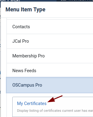 Menu item: My Certificates