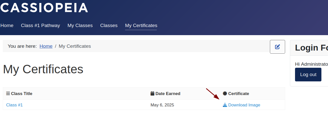 My Certificates front-end page