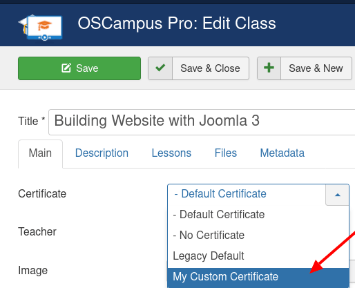 set the custom certificate for your class