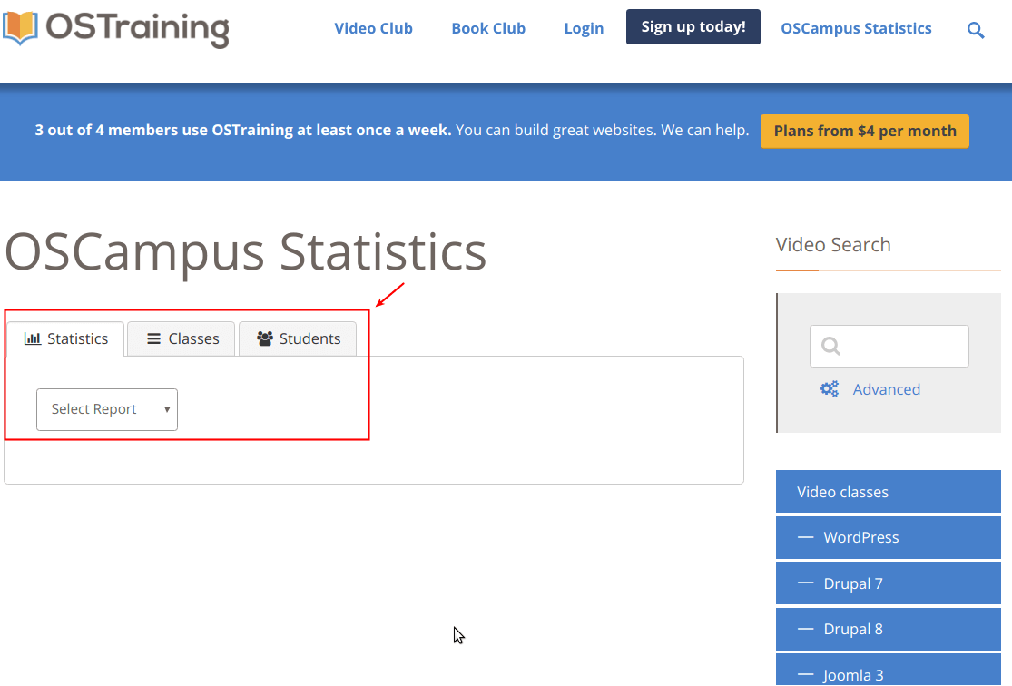 frontend view of the statistics page