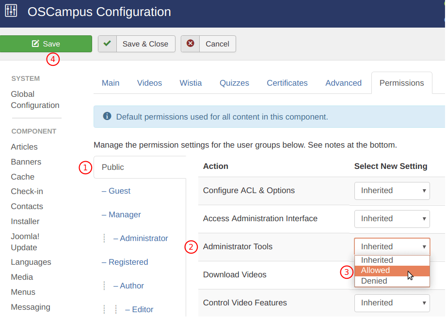 select user group administrative tools allowed