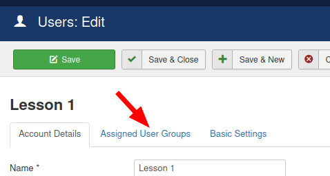 click the assigned user groups