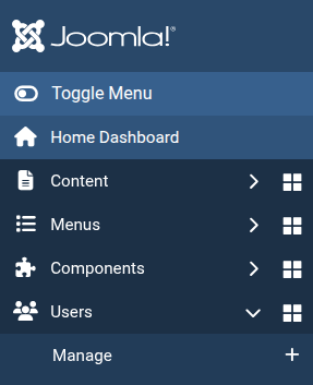 the users manage menu