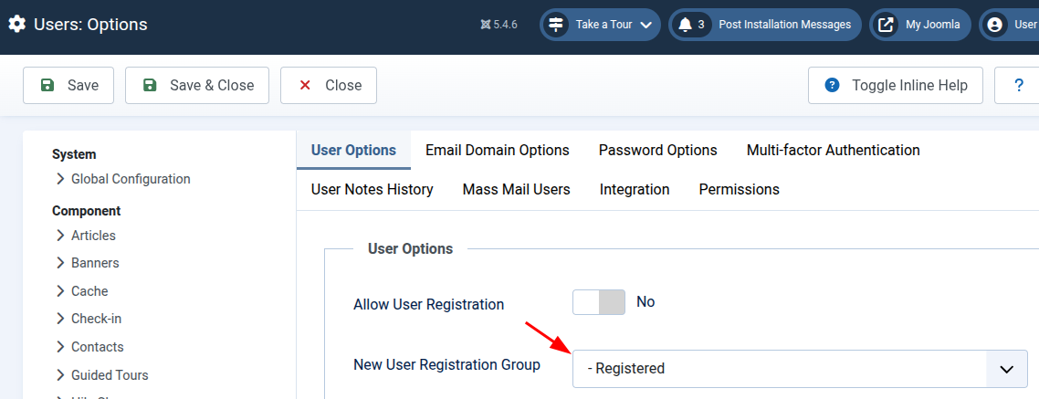 the new user registration group