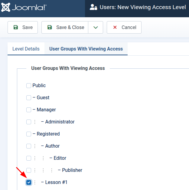 custom access level for lesson1 students