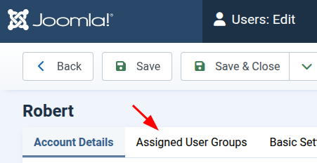 the assigned user group tab