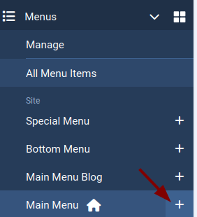 Create new menu item button