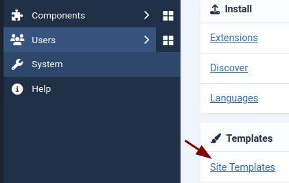 the site templates link