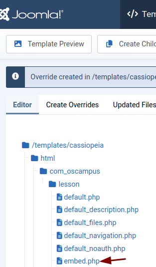 the embed php file