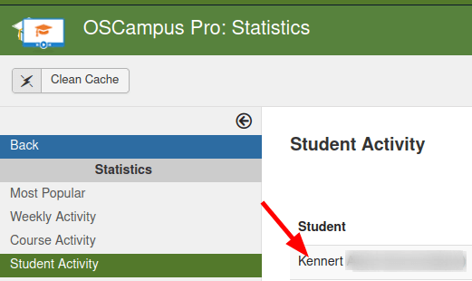 click on the name of a student