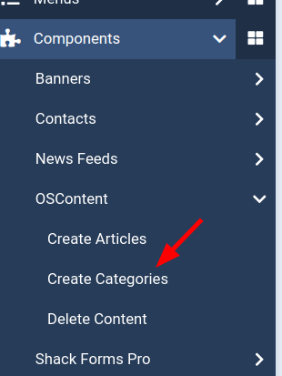 the create categories menu