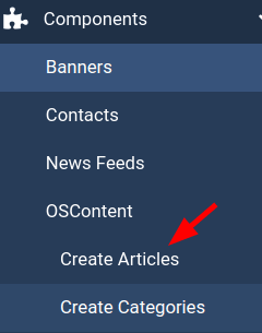 the create articles menu