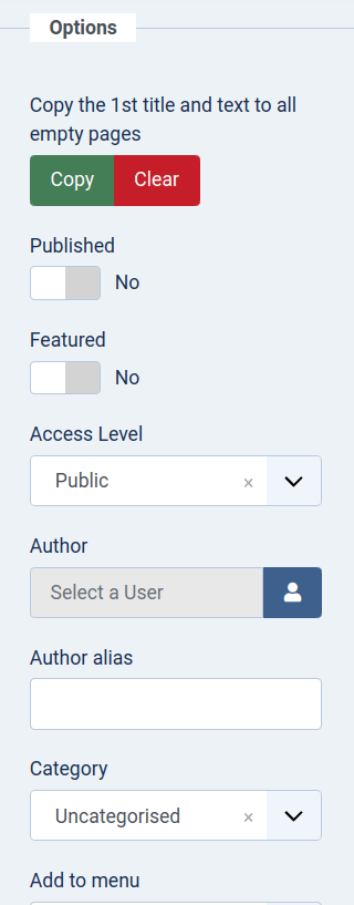 the articles options