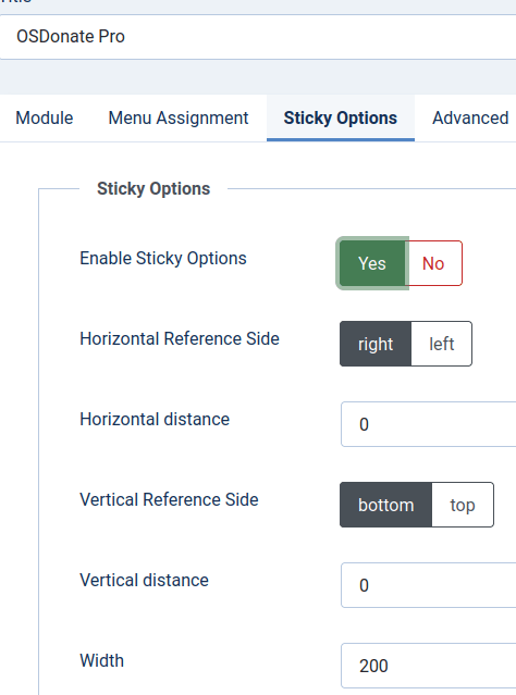 the sticky module settings