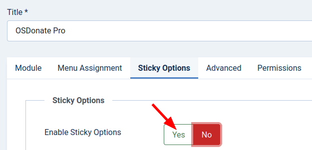 the yes button of the sticky option