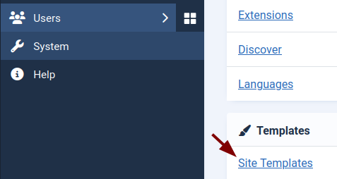the site templates link