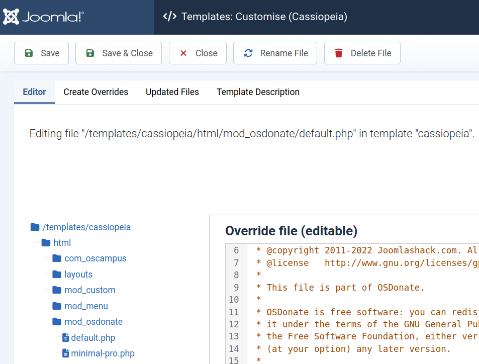 the default php code