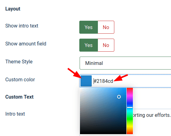 the custom color parameter