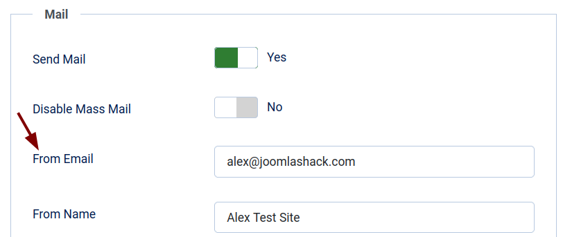 the from email field in joomla global configuration