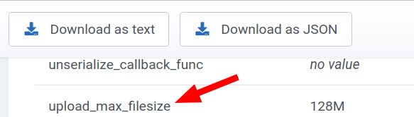 locate the upload max filesize directive