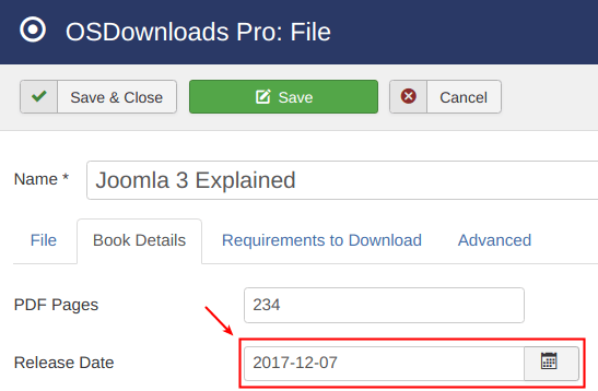 Field populated with selected date