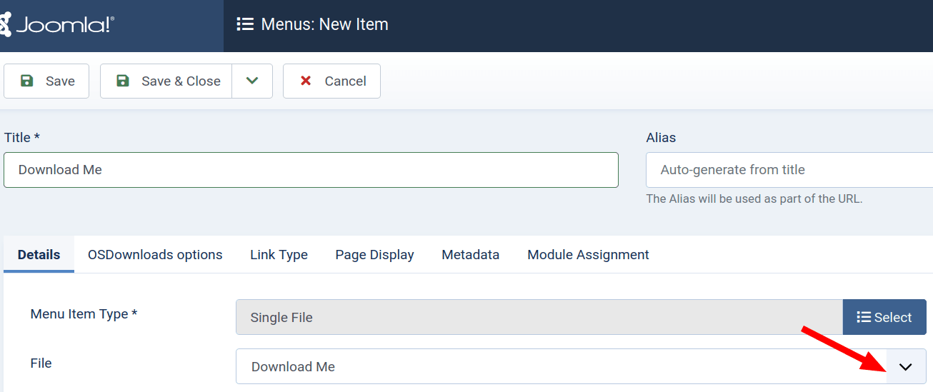 Select a file from the dropdown