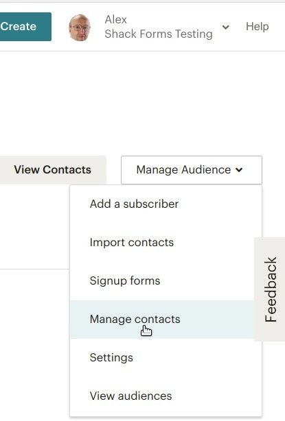 click manage audience manage contacts