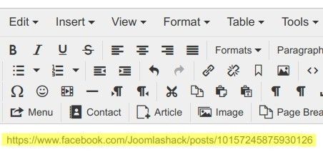 url of a facebook post pasted inside a joomla article