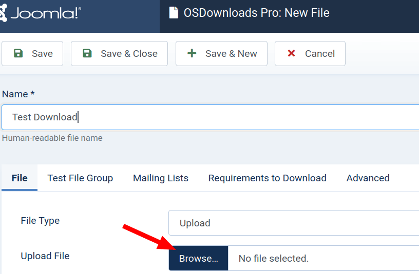 upload file using the browse button