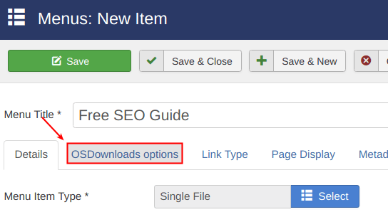 OSDownloads Options tab