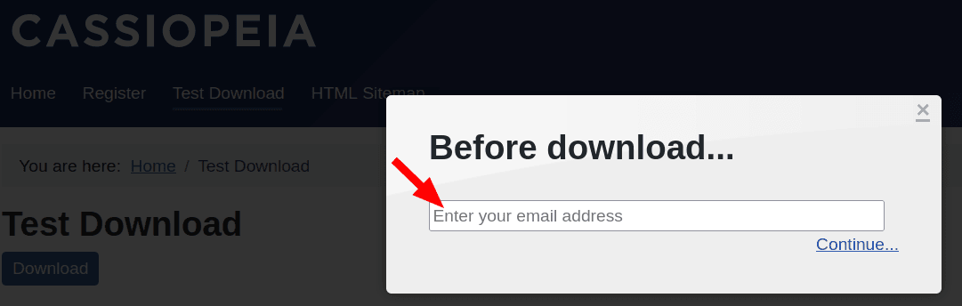 The email request download form in Joomla 4