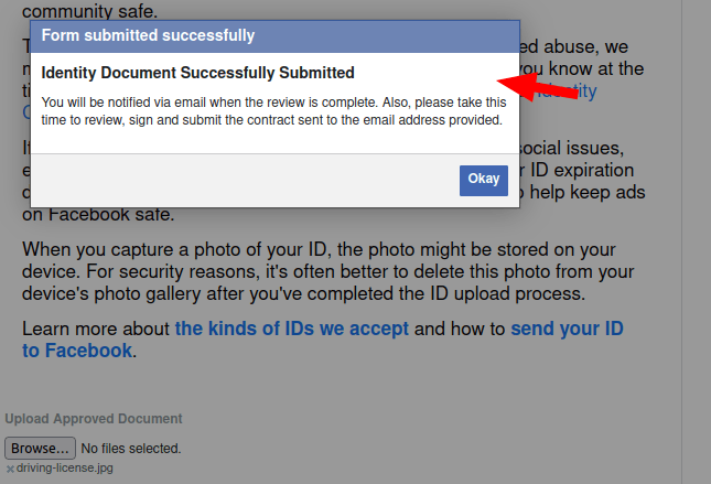 the form successfully submitted box