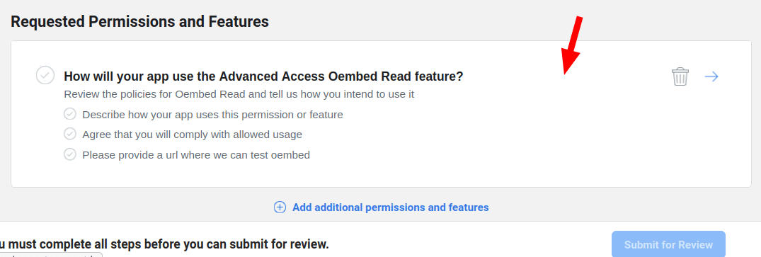 click anywhere on the requested permisssions and features box