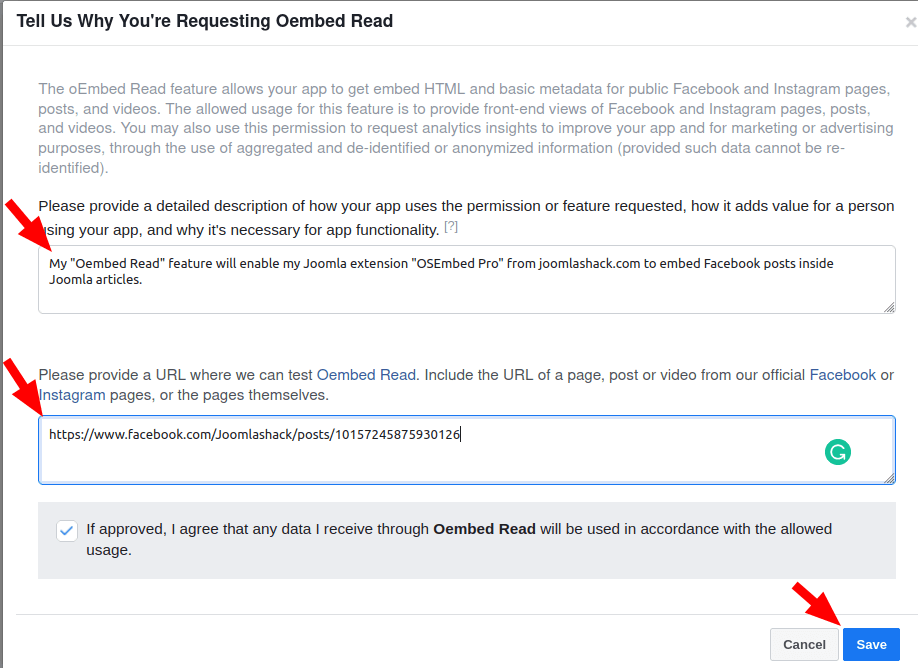 fill in the fields with the required data and click save