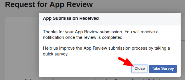 the app submission received popup box