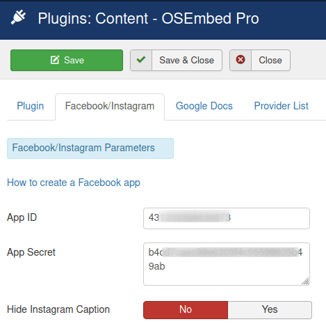 paste your facebook app id and secret in their fields